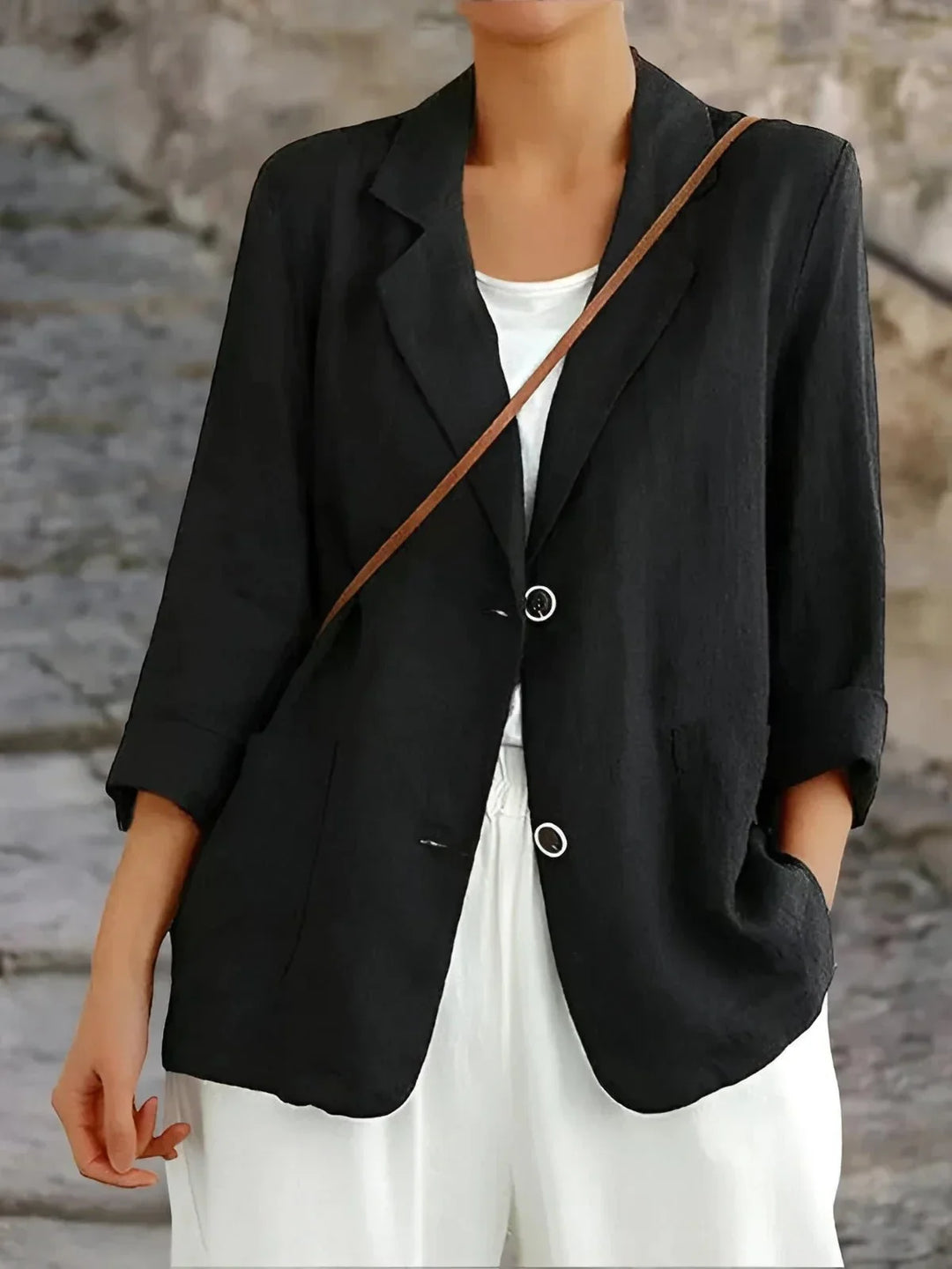 Women's Tailored Linen Blazer with 3/4 Sleeves