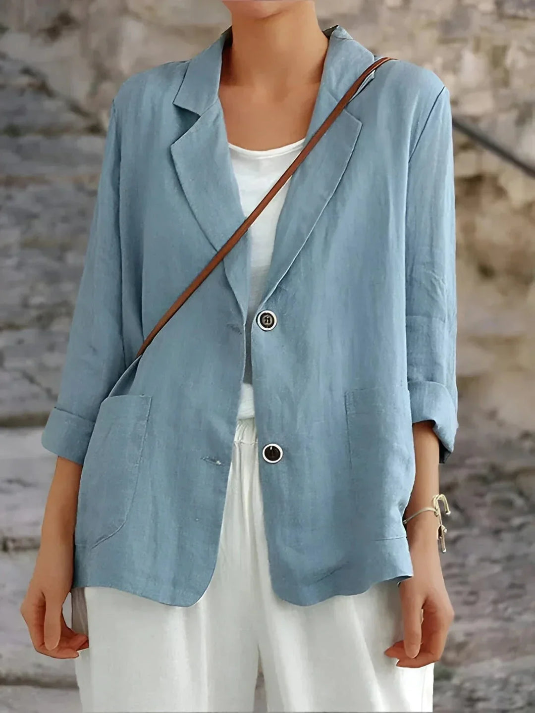 Women's Tailored Linen Blazer with 3/4 Sleeves
