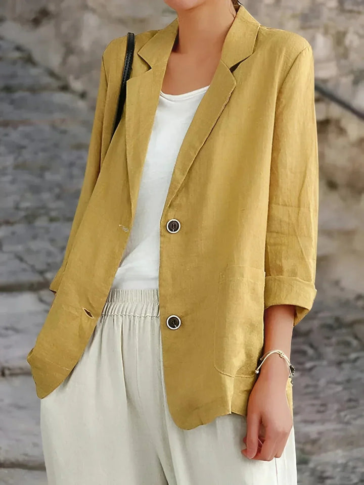 Women's Tailored Linen Blazer with 3/4 Sleeves