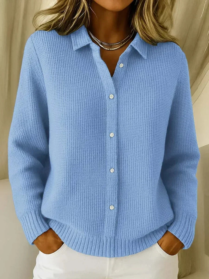 Women's Textured Knit Cardigan with Collared V-Neck
