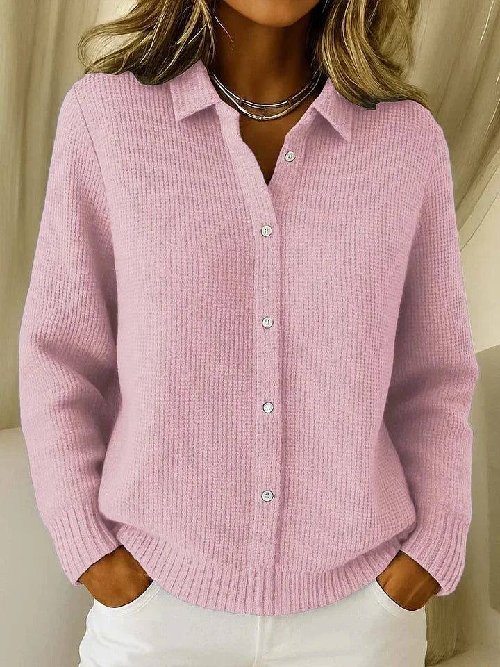 Women's Textured Knit Cardigan with Collared V-Neck