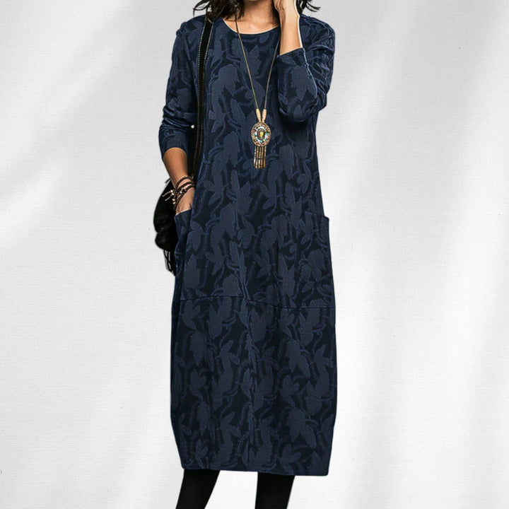 Textured Leaf Midi Dress with Pockets