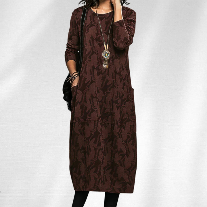 Textured Leaf Midi Dress with Pockets