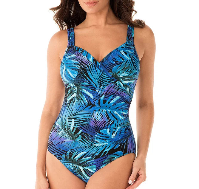 Tropical Leaf Print Tummy Control Swimsuit