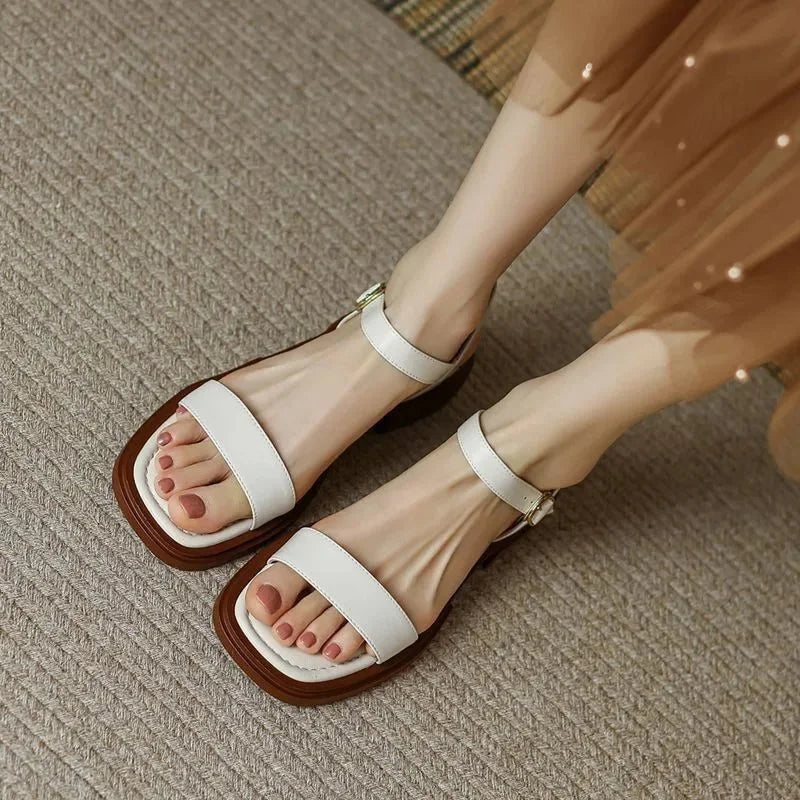 Vegan Leather Chunky Platform Sandals with Ankle Strap