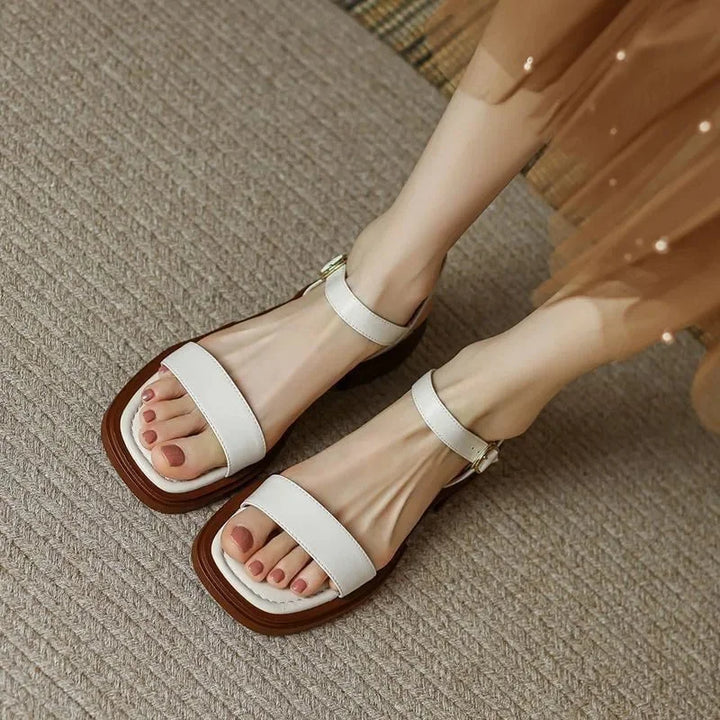 Vegan Leather Chunky Platform Sandals with Ankle Strap