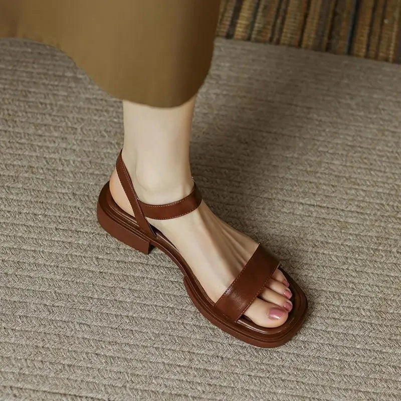 Vegan Leather Chunky Platform Sandals with Ankle Strap