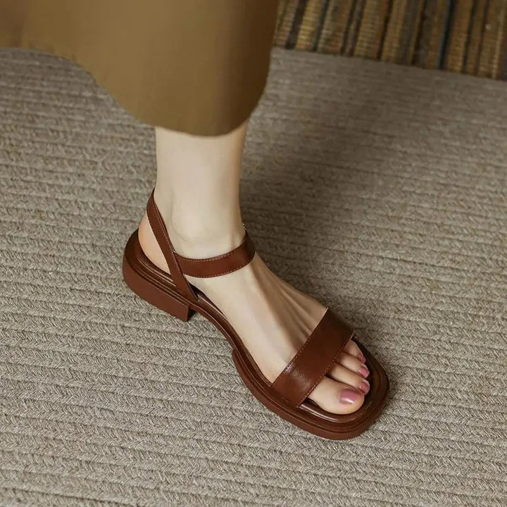 Vegan Leather Chunky Platform Sandals with Ankle Strap