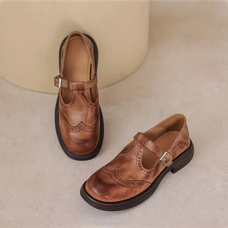 Women's Vegan Leather Mary-Jane Sandals with Buckle Strap