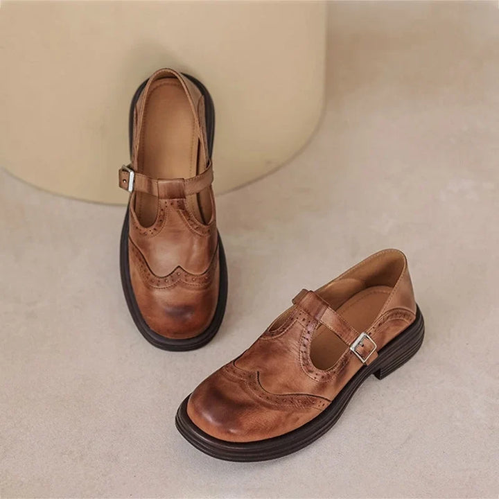 Women's Vegan Leather Mary-Jane Sandals with Buckle Strap