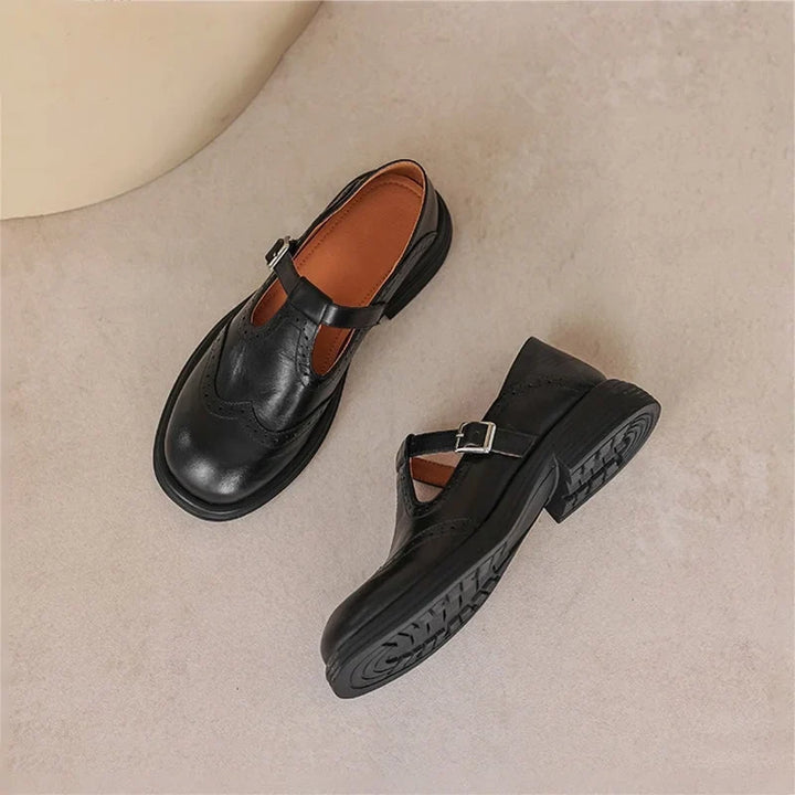 Women's Vegan Leather Mary-Jane Sandals with Buckle Strap