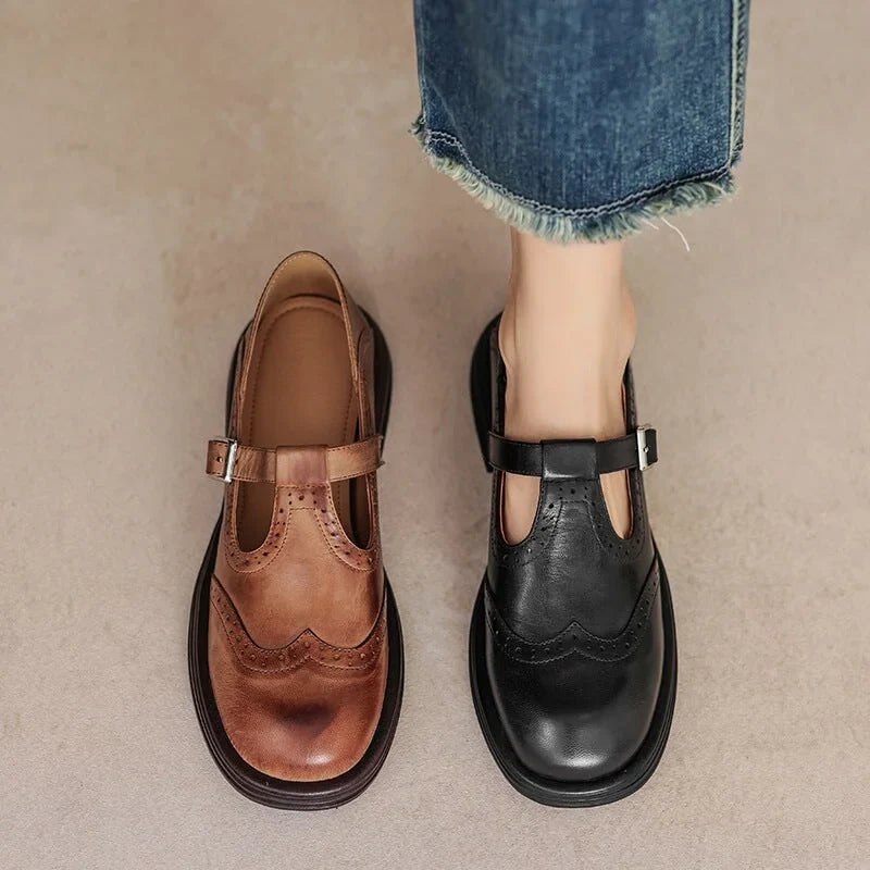 Women's Vegan Leather Mary-Jane Sandals with Buckle Strap