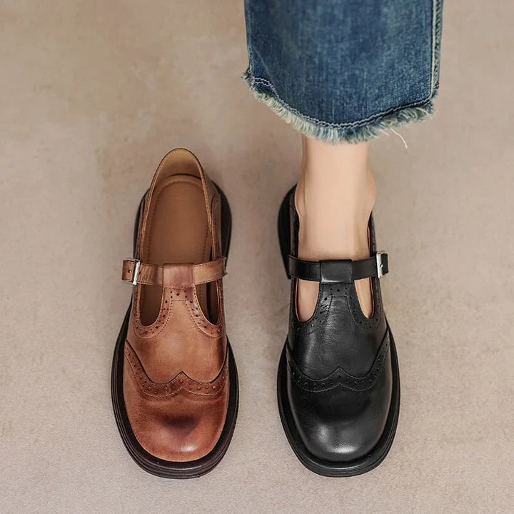 Women's Vegan Leather Mary-Jane Sandals with Buckle Strap
