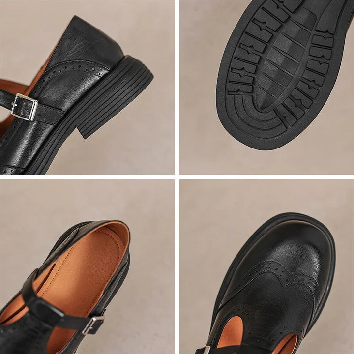 Women's Vegan Leather Mary-Jane Sandals with Buckle Strap