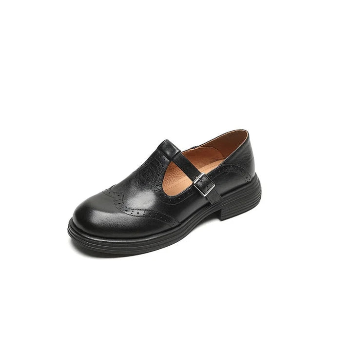 Women's Vegan Leather Mary-Jane Sandals with Buckle Strap