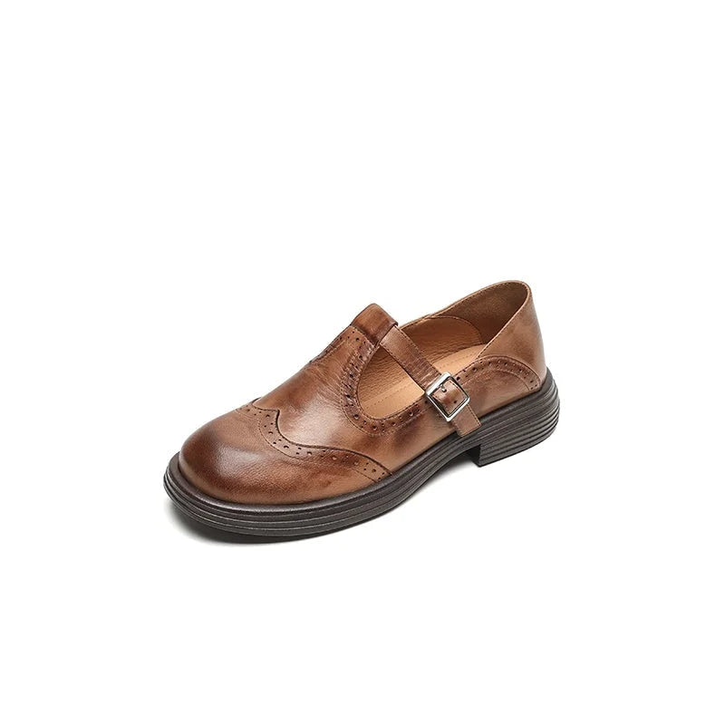 Women's Vegan Leather Mary-Jane Sandals with Buckle Strap
