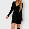 Velvet Long Sleeve Mini Dress with Wrap Front