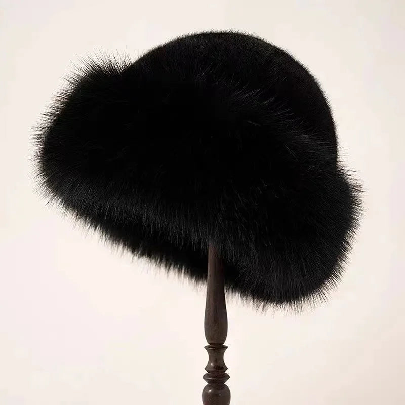 Faux Fur Winter Hat with Wide Cuffed Brim