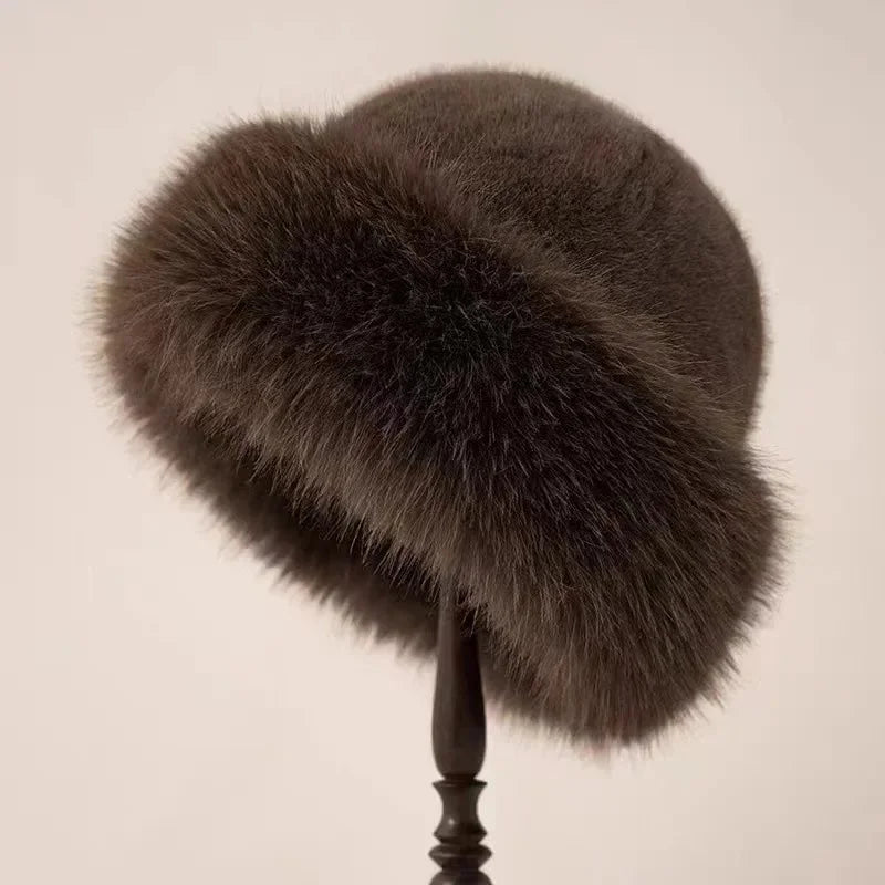Faux Fur Winter Hat with Wide Cuffed Brim