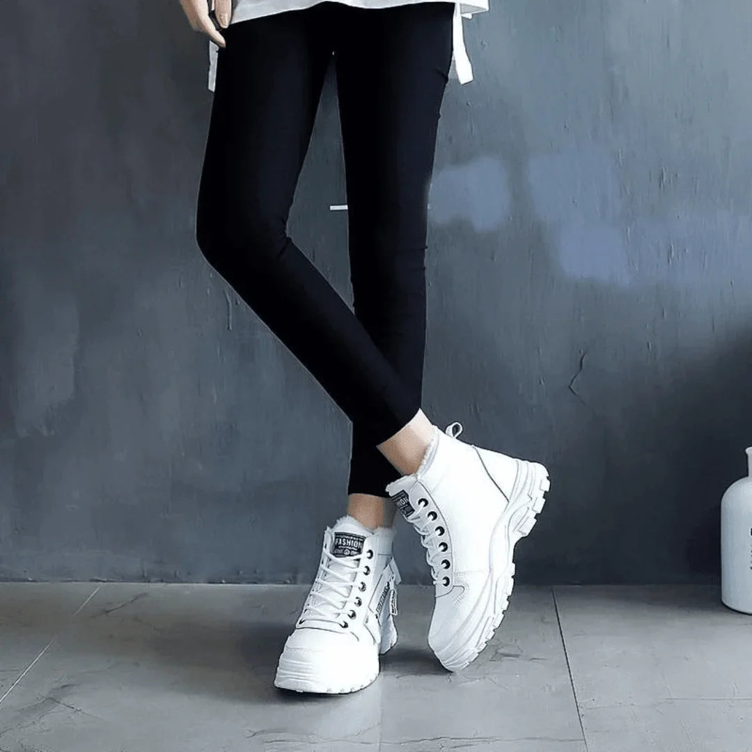 Faux Fur-Lined Lace-Up Ankle Boots with Chunky Sole