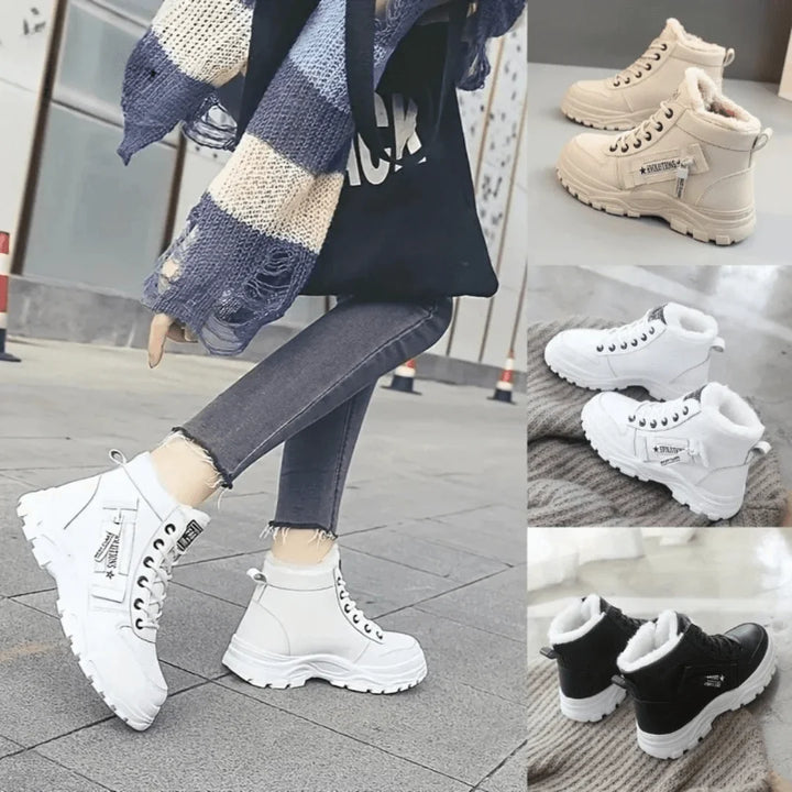Faux Fur-Lined Lace-Up Ankle Boots with Chunky Sole
