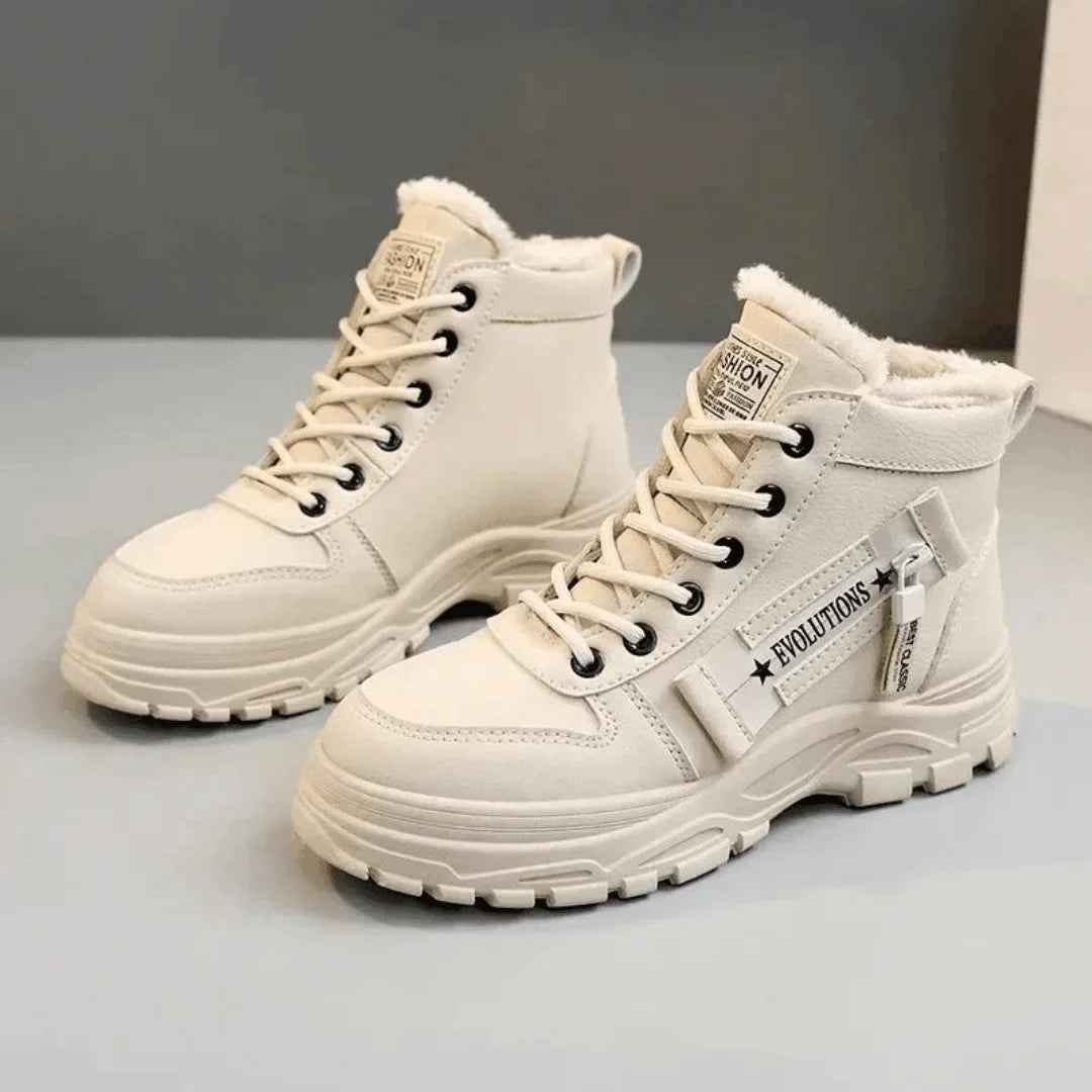 Faux Fur-Lined Lace-Up Ankle Boots with Chunky Sole