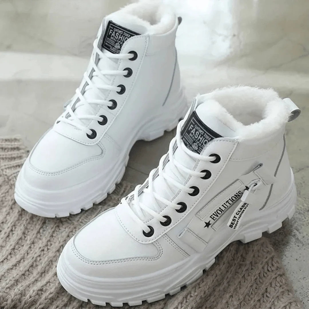 Faux Fur-Lined Lace-Up Ankle Boots with Chunky Sole