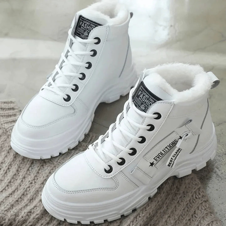 Faux Fur-Lined Lace-Up Ankle Boots with Chunky Sole