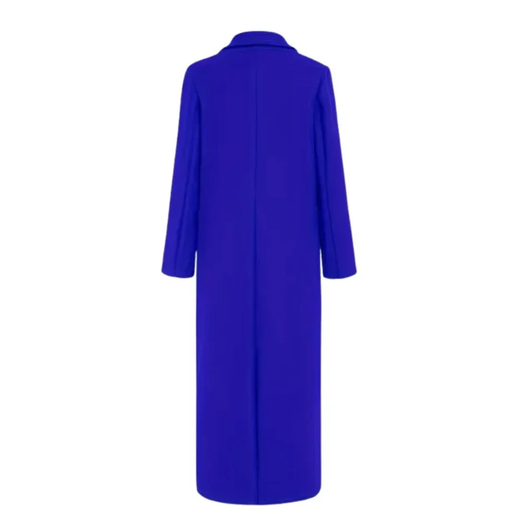 Longline Double-Breasted Winter Coat With Notched Lapel