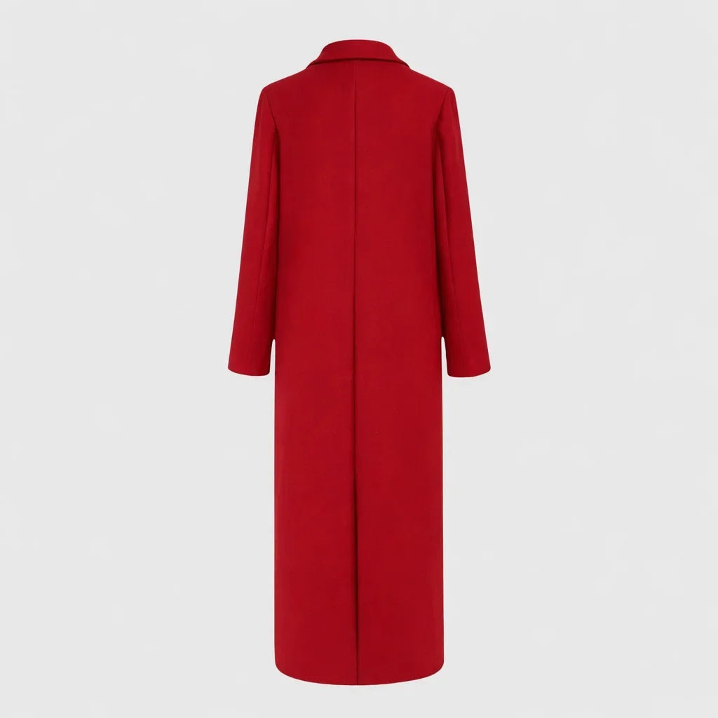 Longline Double-Breasted Winter Coat With Notched Lapel