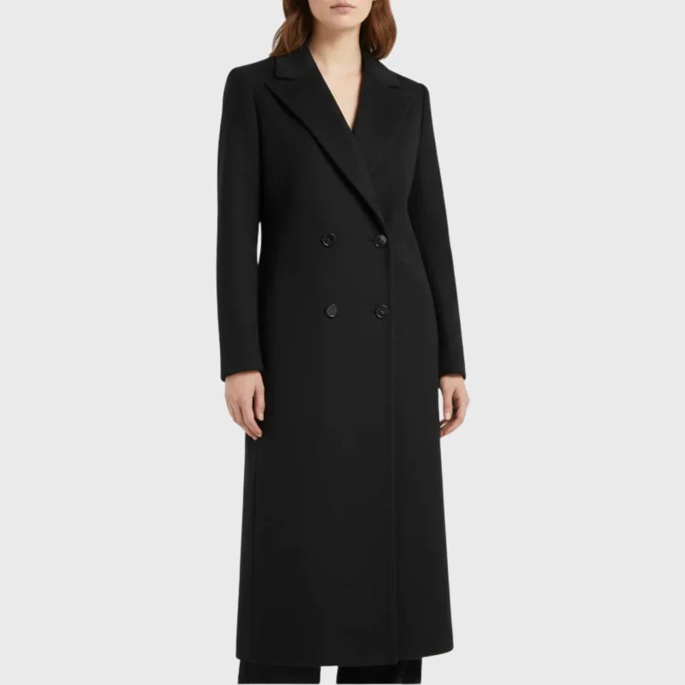 Longline Double-Breasted Winter Coat With Notched Lapel