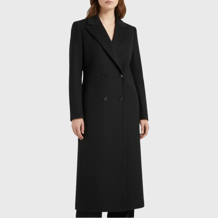 Longline Double-Breasted Winter Coat With Notched Lapel
