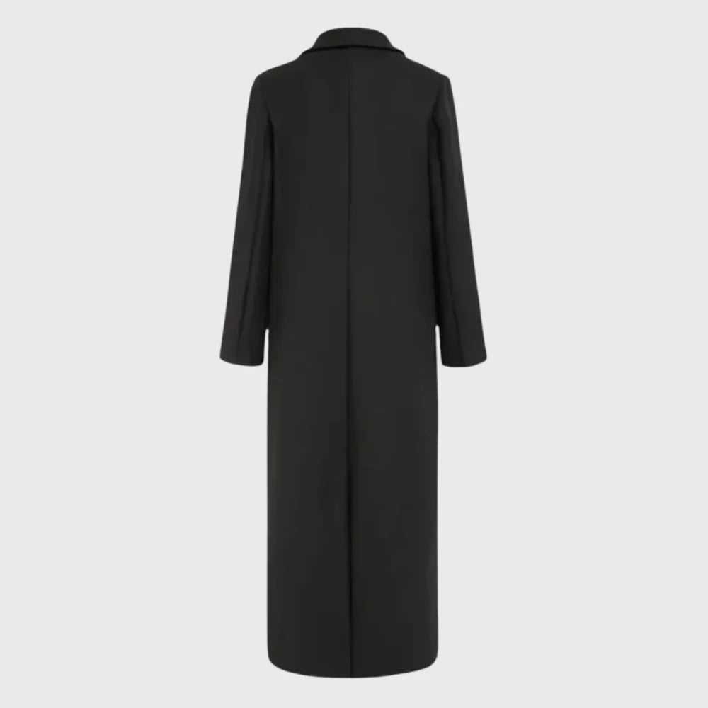 Longline Double-Breasted Winter Coat With Notched Lapel