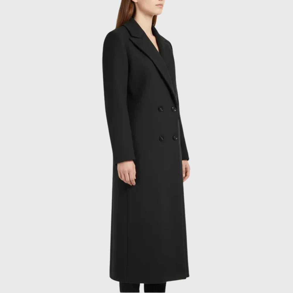 Longline Double-Breasted Winter Coat With Notched Lapel