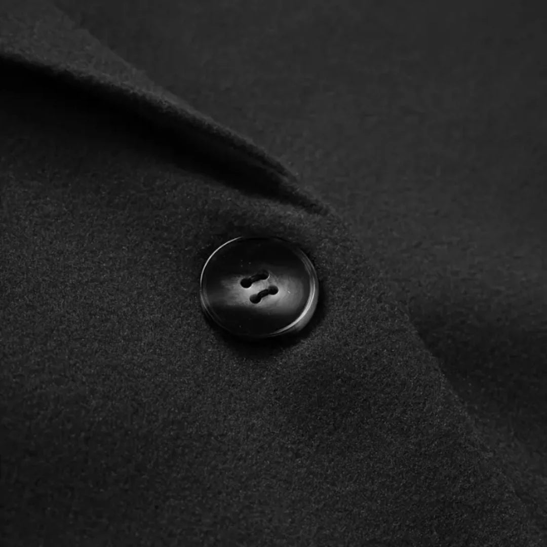 Longline Double-Breasted Winter Coat With Notched Lapel