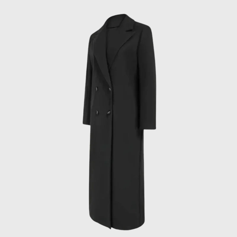 Longline Double-Breasted Winter Coat With Notched Lapel