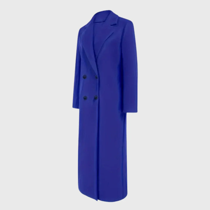 Longline Double-Breasted Winter Coat With Notched Lapel