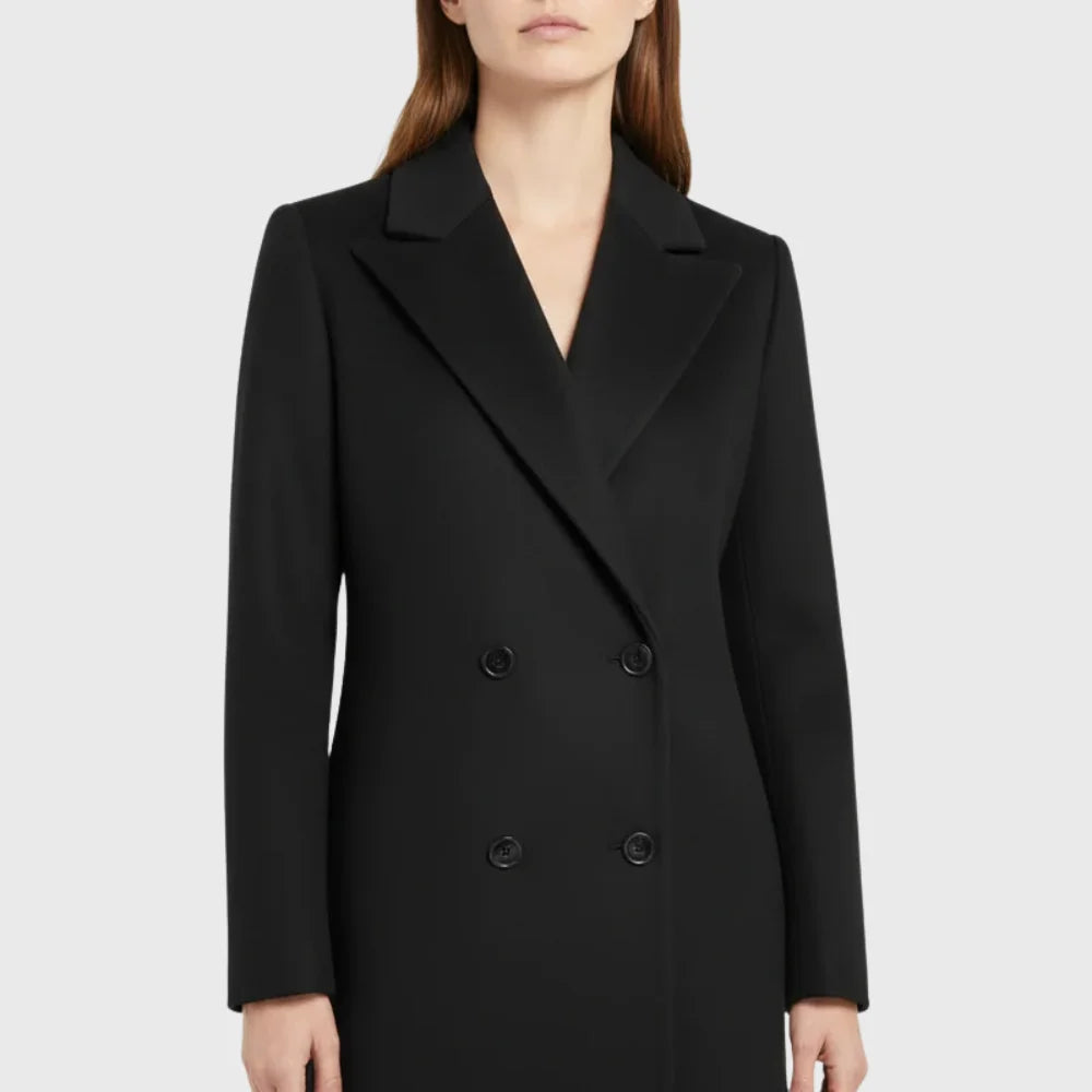 Longline Double-Breasted Winter Coat With Notched Lapel