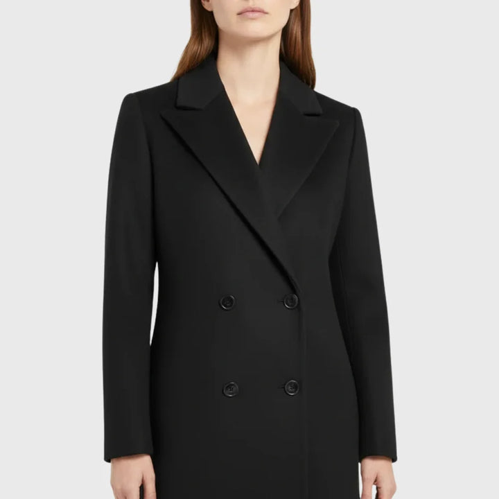 Longline Double-Breasted Winter Coat With Notched Lapel