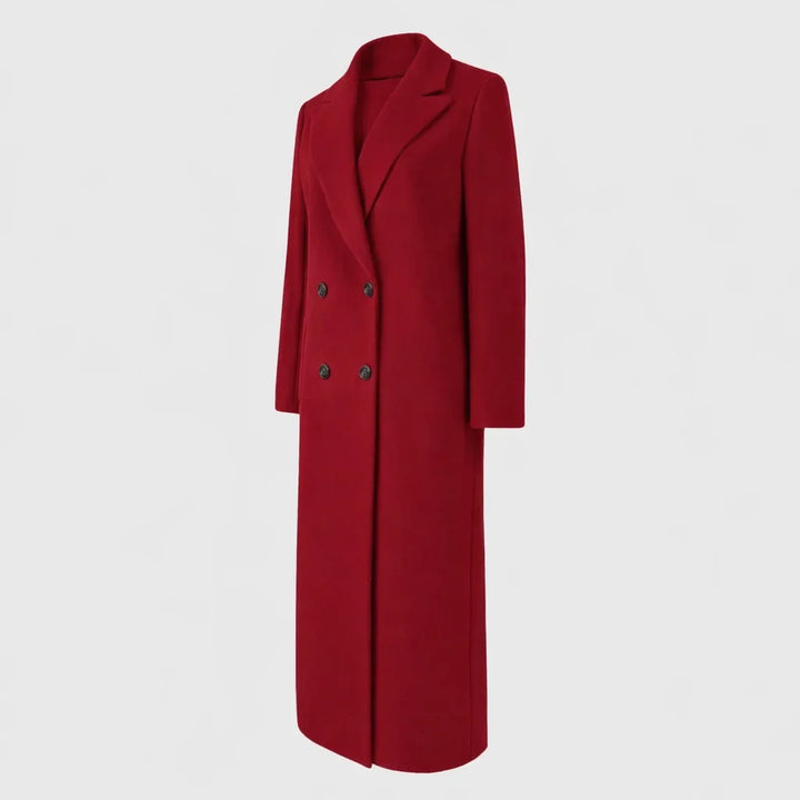 Longline Double-Breasted Winter Coat With Notched Lapel