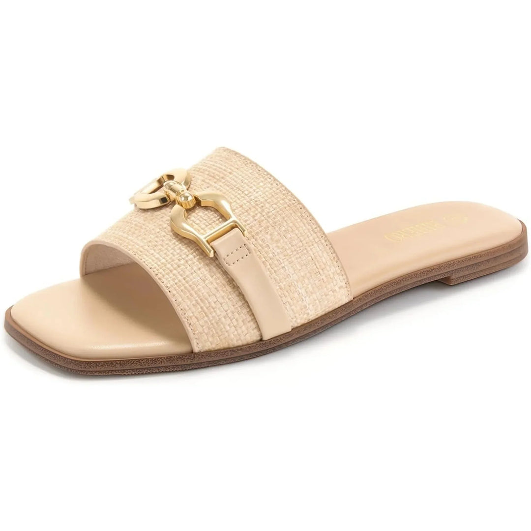Women's Woven Slide Sandals with Decorative Buckle Accent