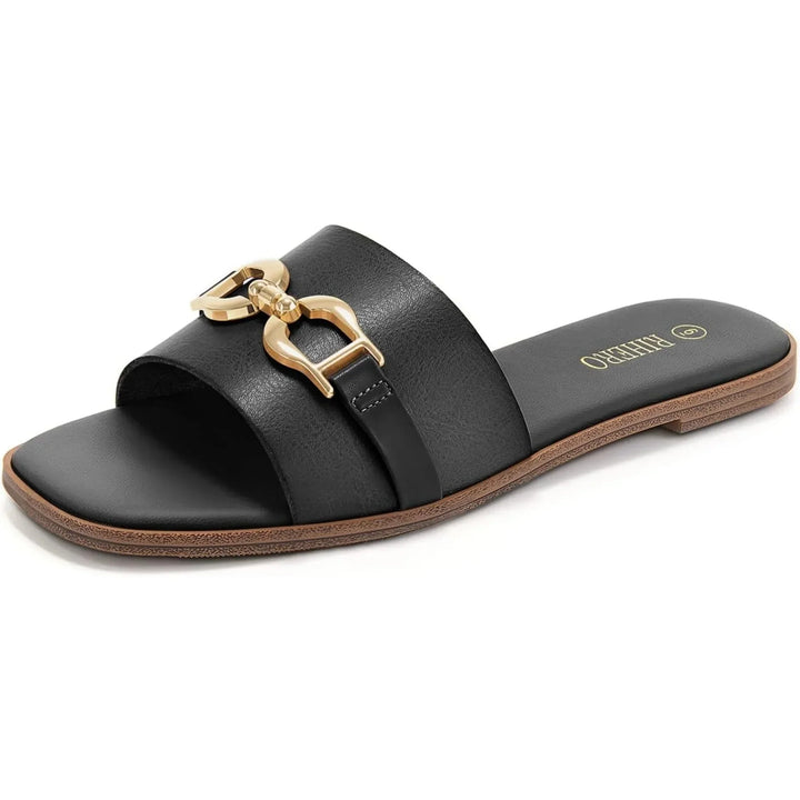 Women's Woven Slide Sandals with Decorative Buckle Accent