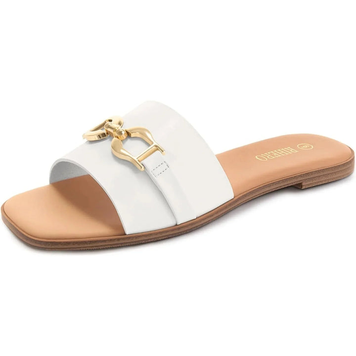 Women's Woven Slide Sandals with Decorative Buckle Accent