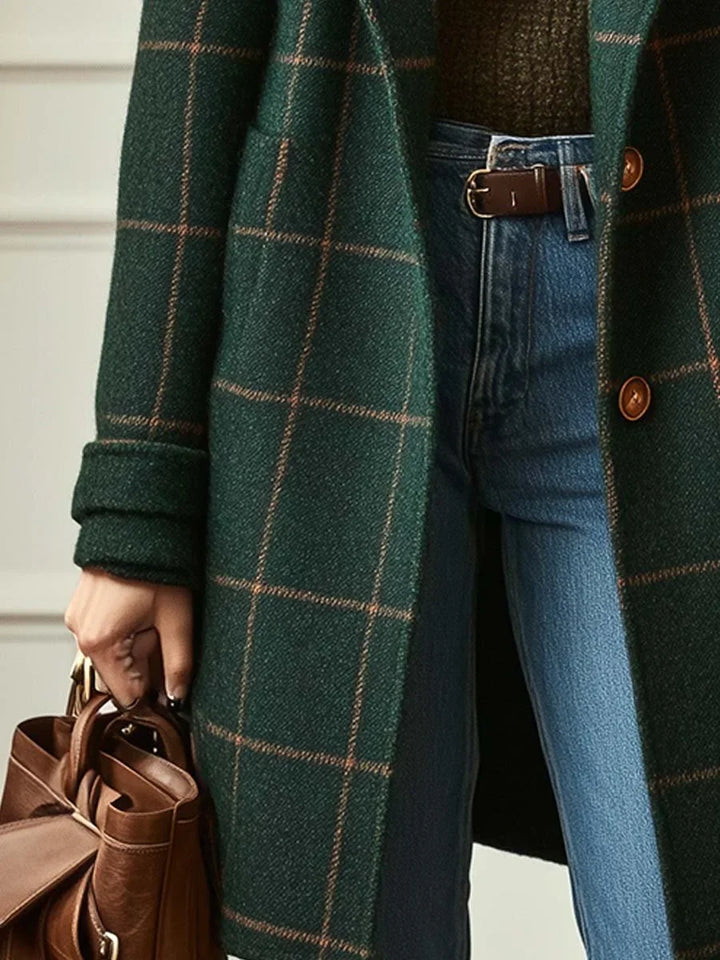 Wool Blend Check Coat
