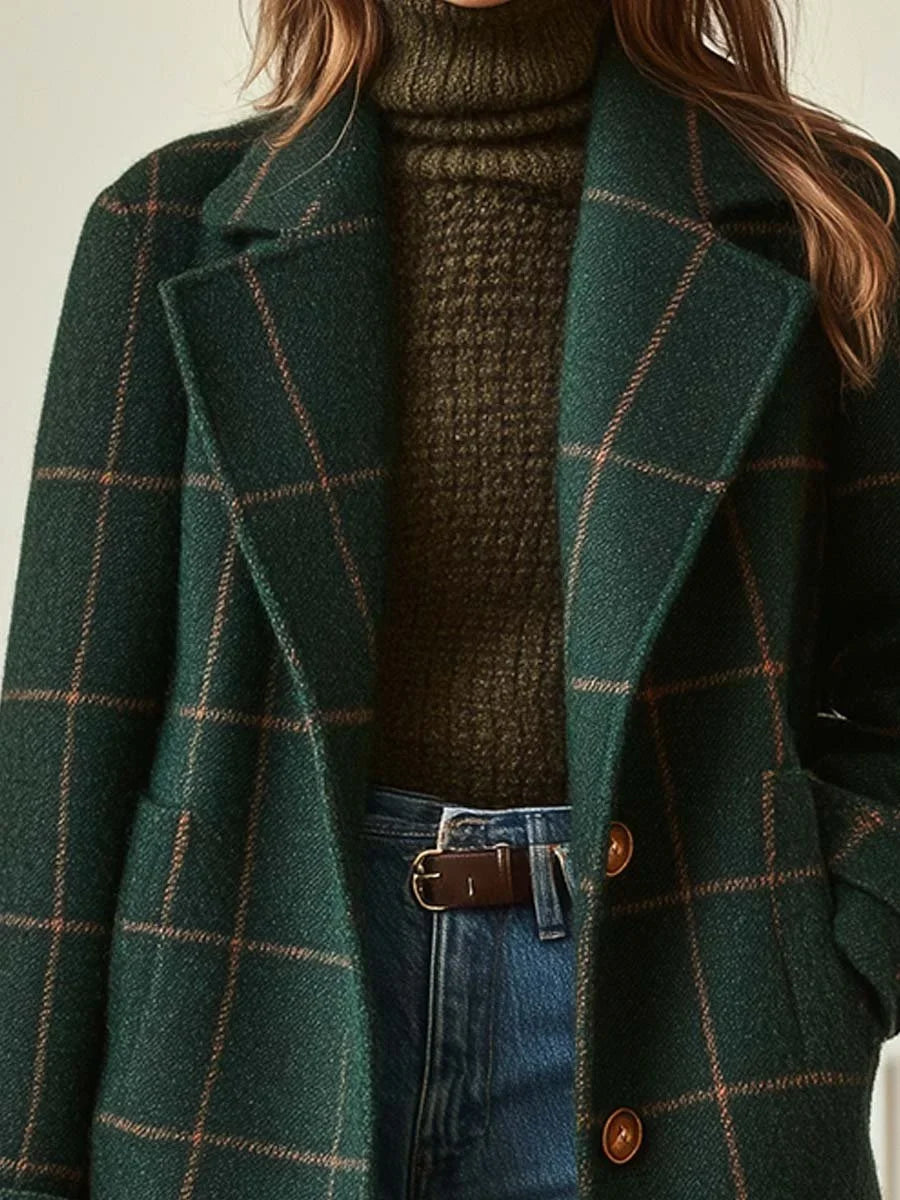 Wool Blend Check Coat