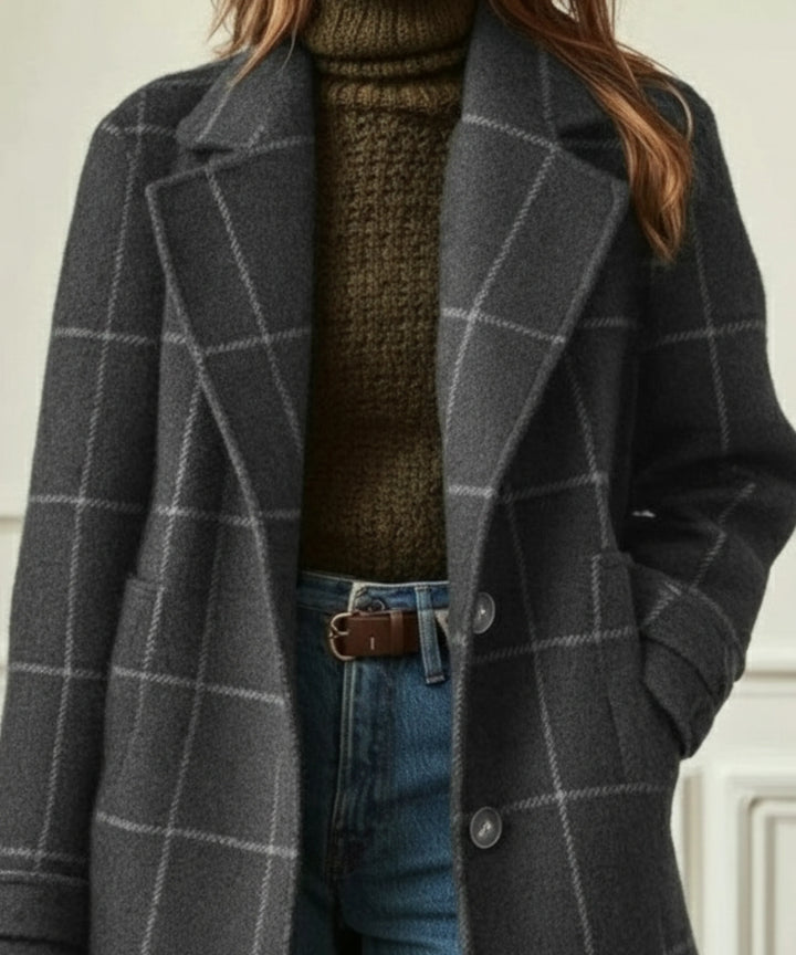 Wool Blend Check Coat
