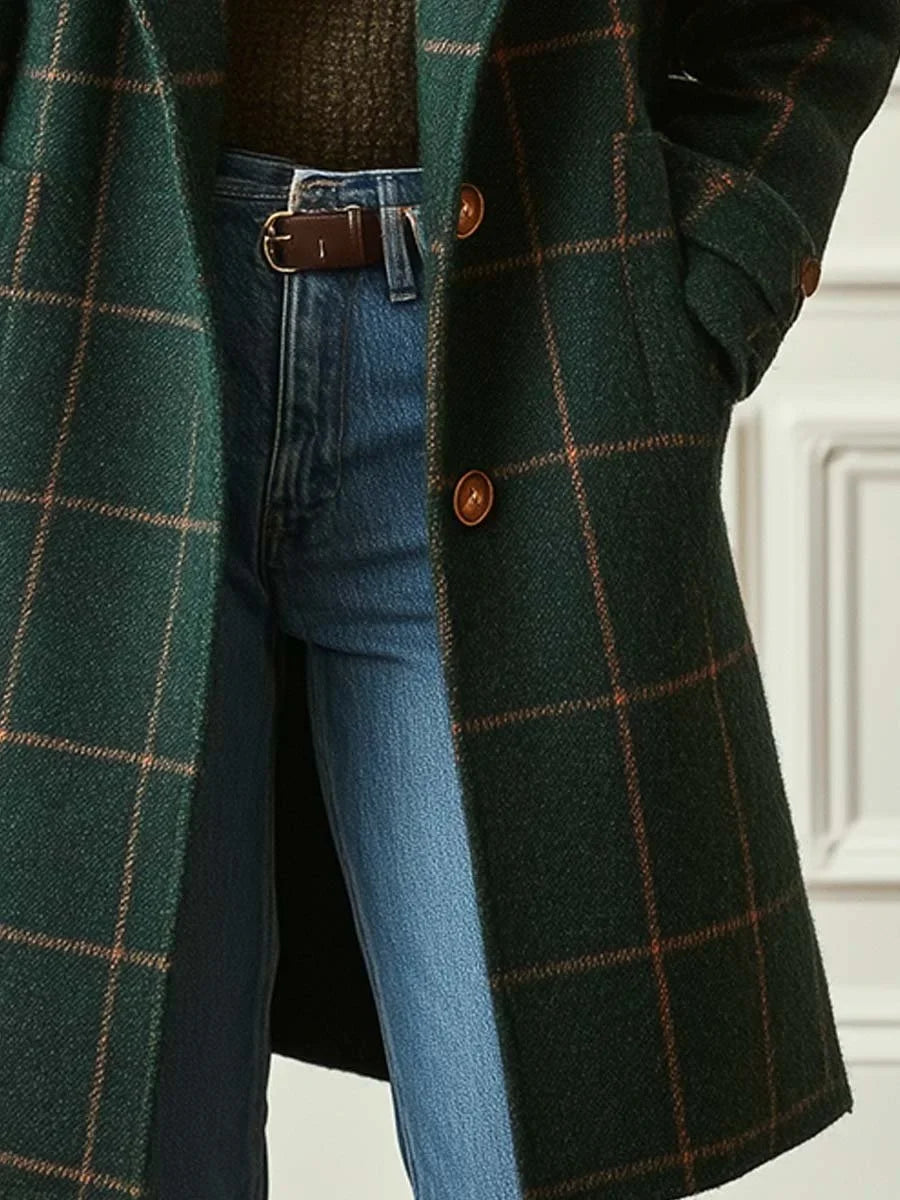 Wool Blend Check Coat