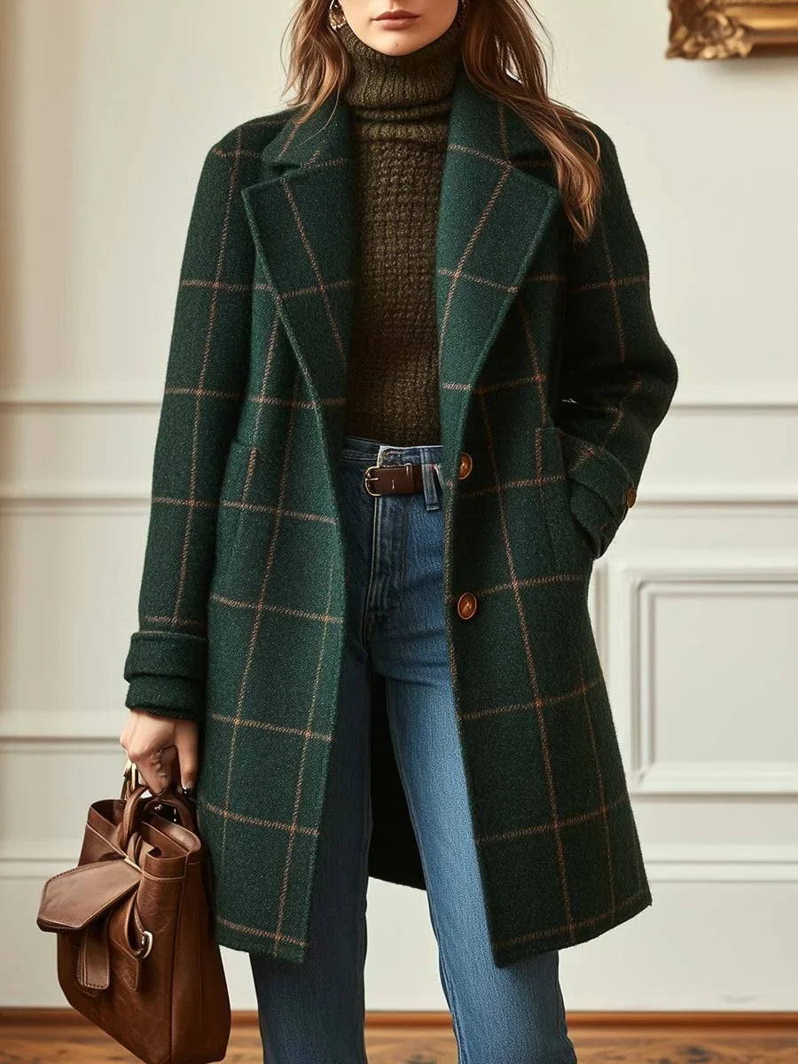 Wool Blend Check Coat