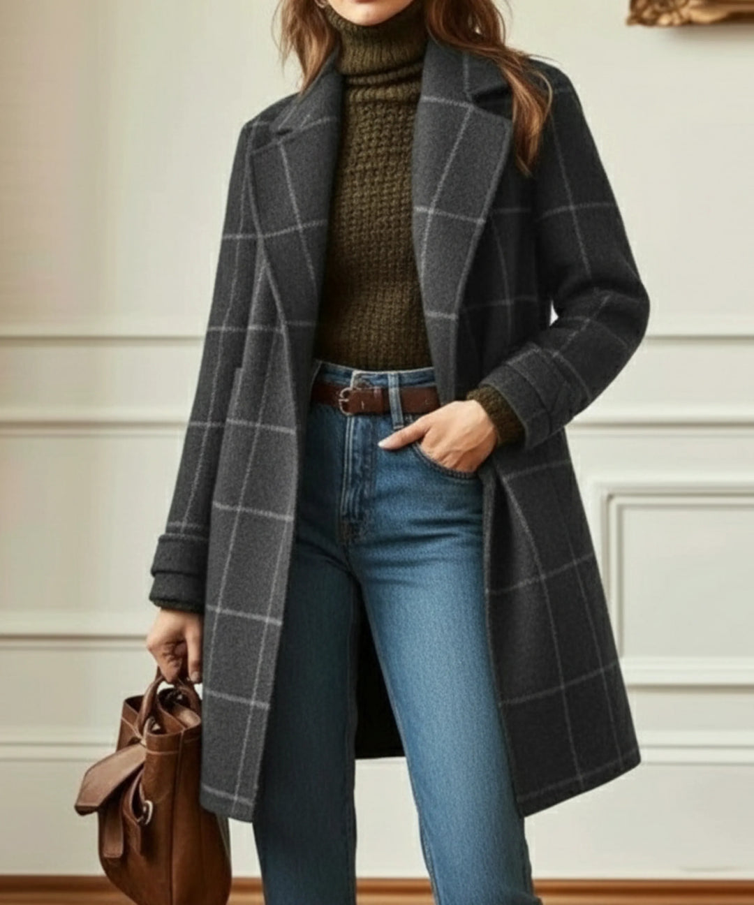 Wool Blend Check Coat