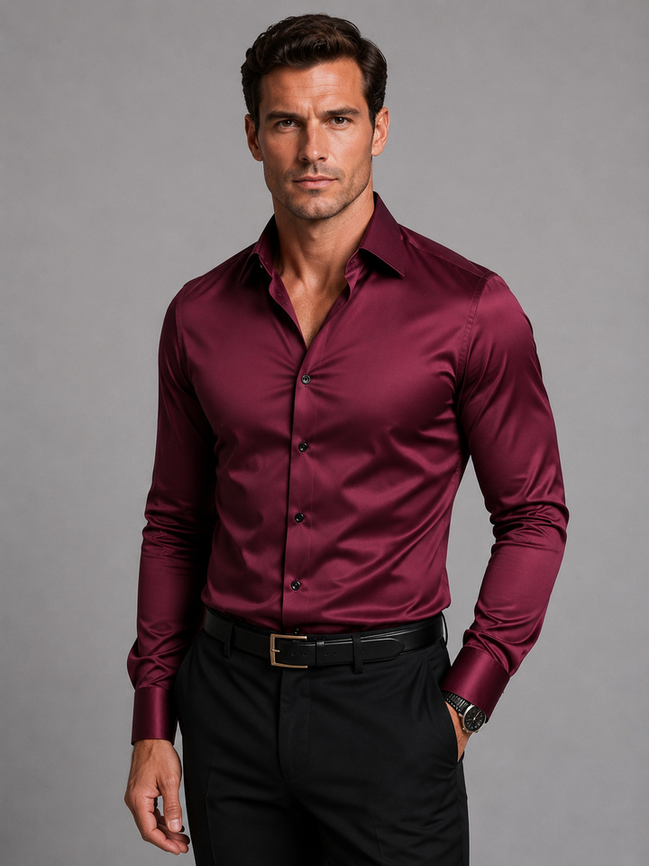 Men's Slim-Fit Satin-Look Stretch Shirt, Long Sleeve